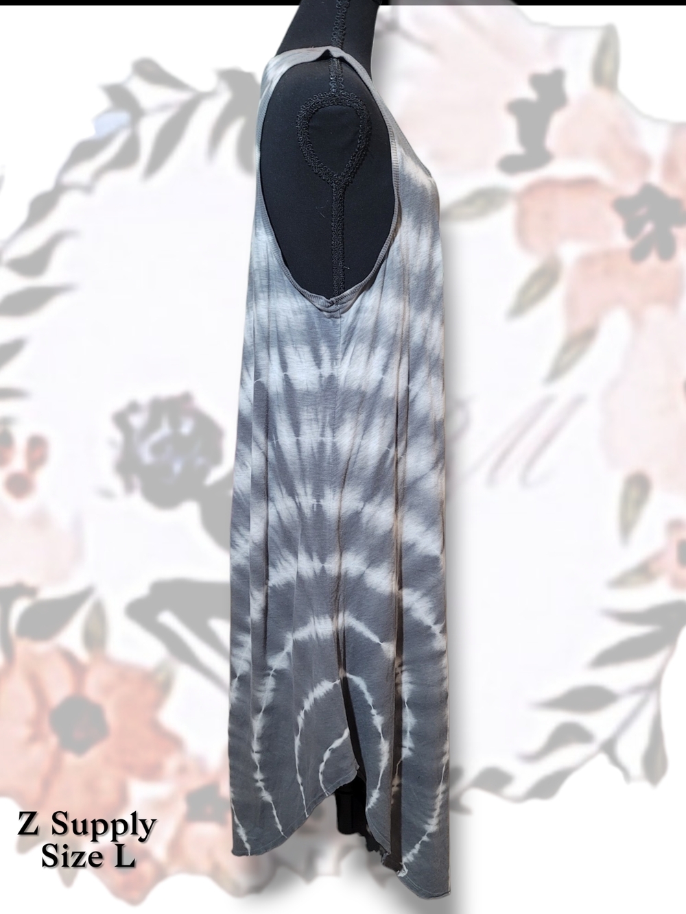 Z Supply Gray & White Tie-Dye Midi Tank Dress Size L - Picture 2 of 5